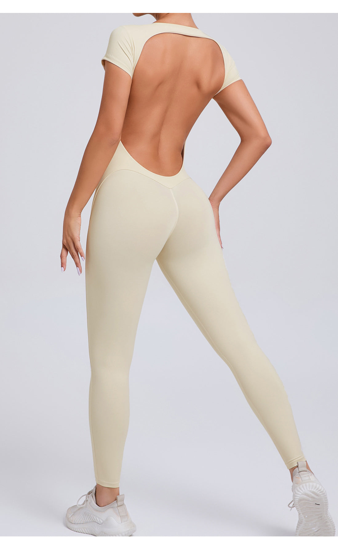 Cream-colored langry fashion yoga bodysuit, tight quick-drying one-piece