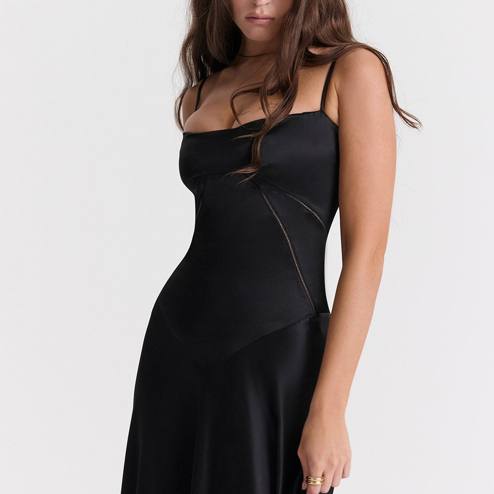 Sleeveless black midi dress, part of the Beautiful Backless Evening Dress collection in fashion