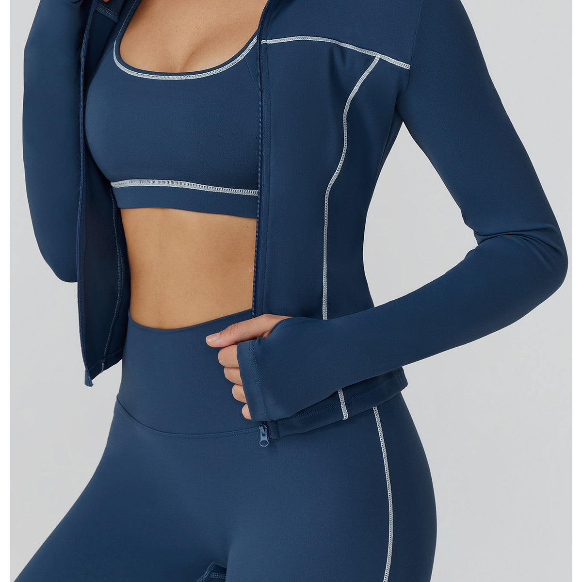 Langry navy blue windproof slim jacket with white piping and zipper details