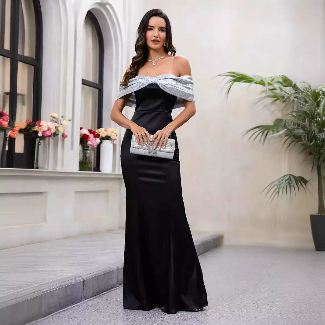 Elegant black off-the-shoulder gown from Langry, perfect for fashion-forward ملابس choices