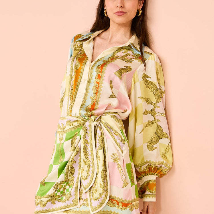 Lantern Sleeve Positioning Print Holiday Casual Dress