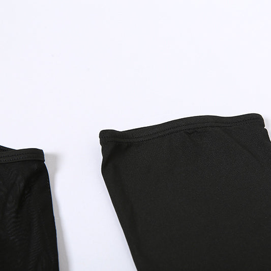 Round Neck See-through Mesh one Piece Slim Fit Patchwork Opera Glove t Shirt