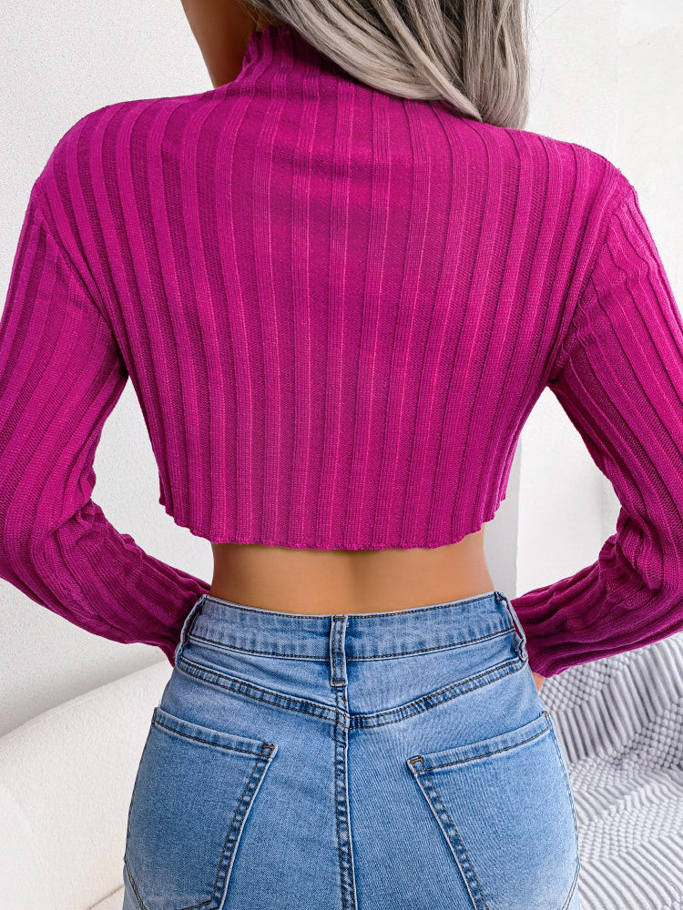 Magenta ribbed crop top from Cozy Knitted Bottoming Sweater, stylish ملابس for fashion lovers