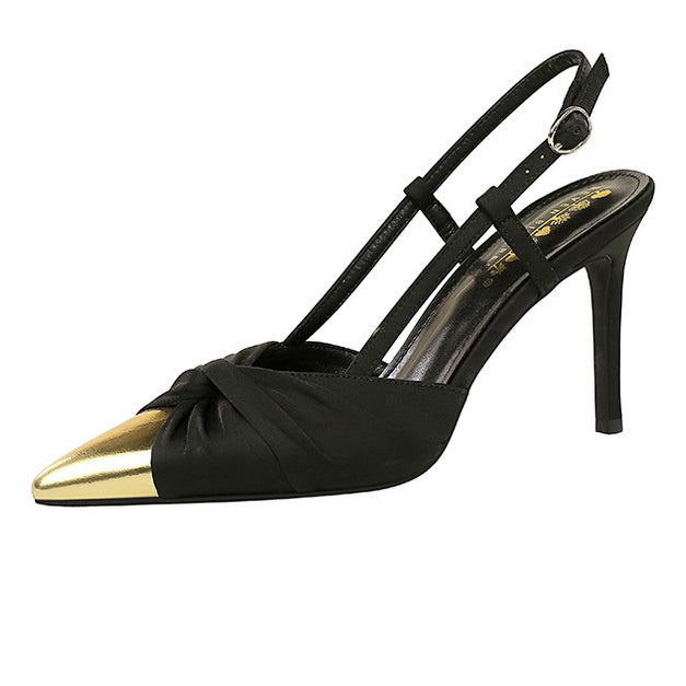 Satin Bow Color Block Pointed High Heel