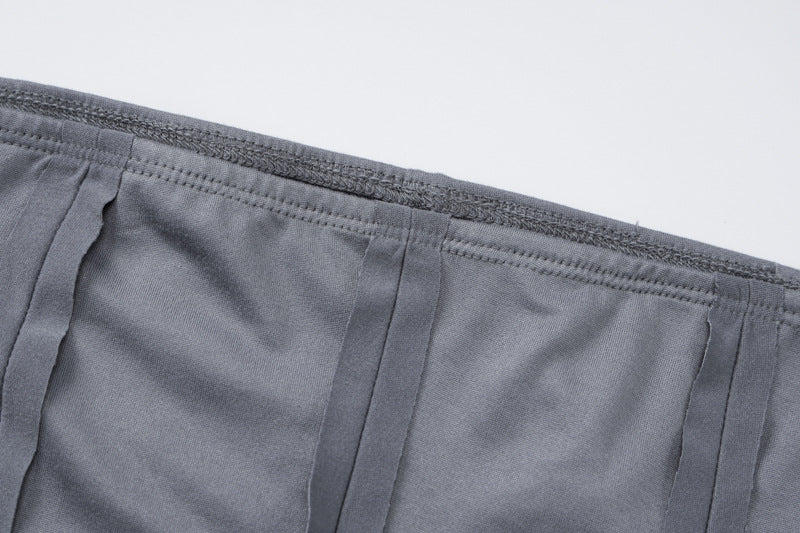 Gray satin corset detail on long sleeve shoulder collar long two-piece suit for women