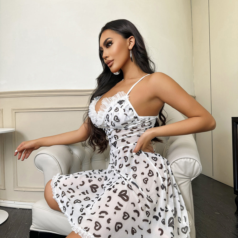 Lingerie Heart Shaped Lace See Through Sling Dress Home Nightdress
