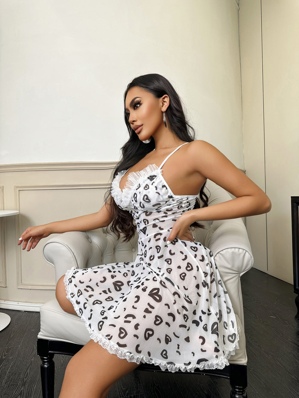 Lingerie Heart Shaped Lace See Through Sling Dress Home Nightdress