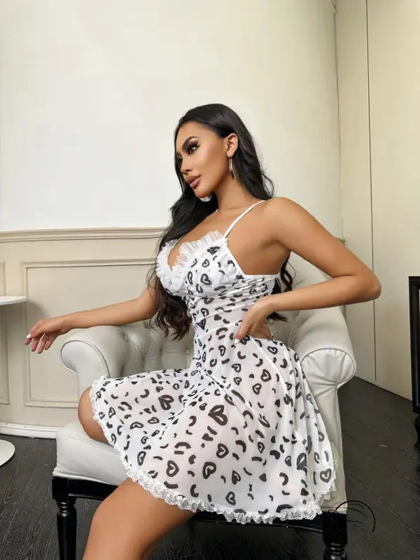 Lingerie Heart Shaped Lace See Through Sling Dress Home Nightdress