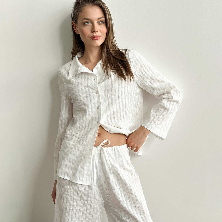 Beautiful white pure cotton cardigan homewear pajama set