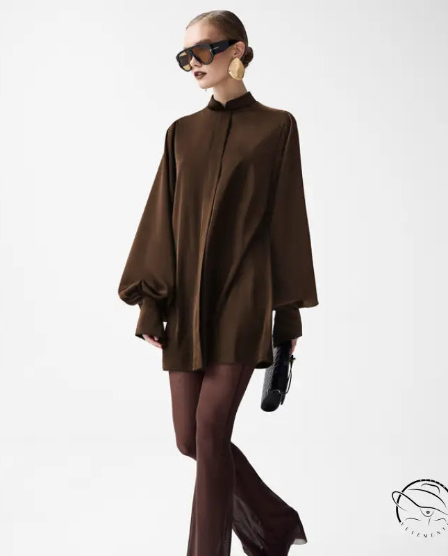 Beautiful lace up A-line short dress with brown satin blouse
