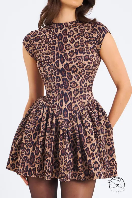 Langry fashion leopard print short-sleeved fit-and-flare party dress