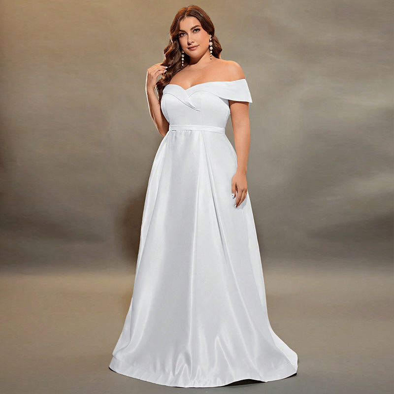 Elegant off-the-shoulder white gown from Summer Off Shoulder Evening Dress collection, perfect for fashion-savvy occasions