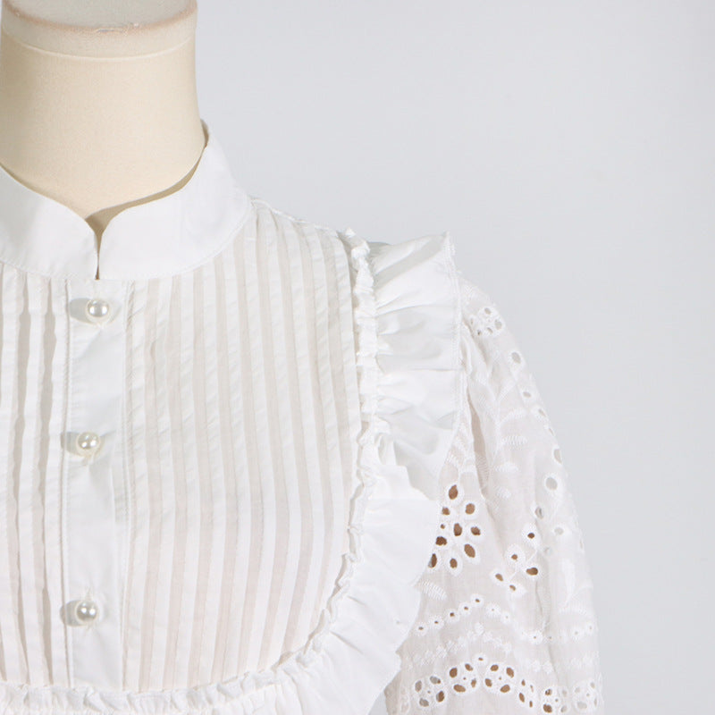 French Vintage Summer Stand Collar Embroidery Dress