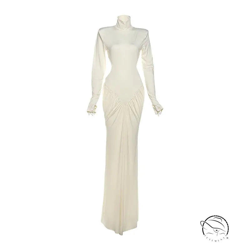 Beautiful high collar maxi dress in cream with draped bodice