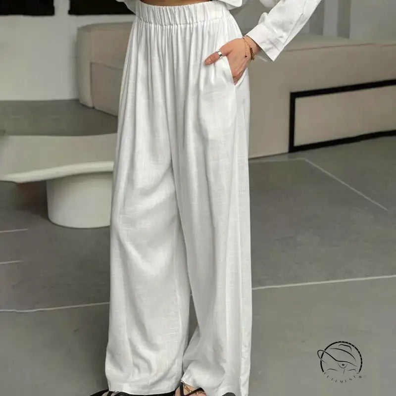 White wide-leg palazzo pants in pure cotton cardigan loose pajamas