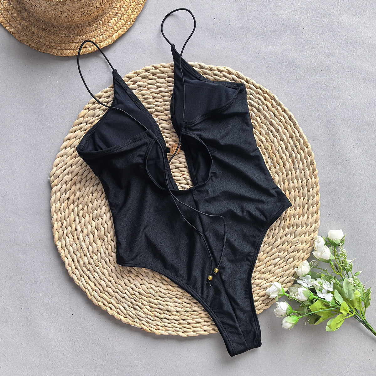 Black one-piece swimsuit for women, stylish fashion option by Langry ملابس
