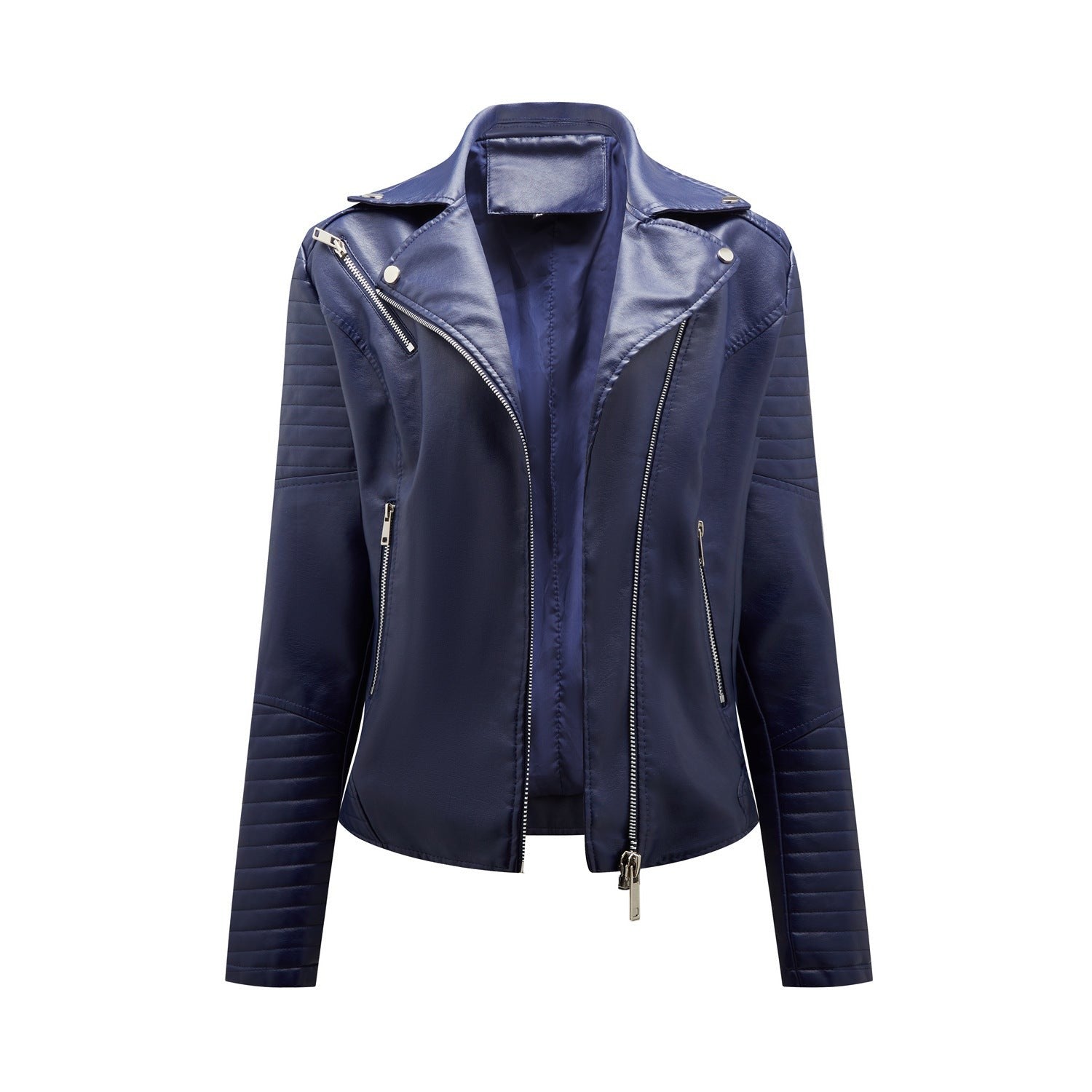 Navy blue faux leather jacket from FALL LEATHER COAT collection, perfect for autumn or spring wear