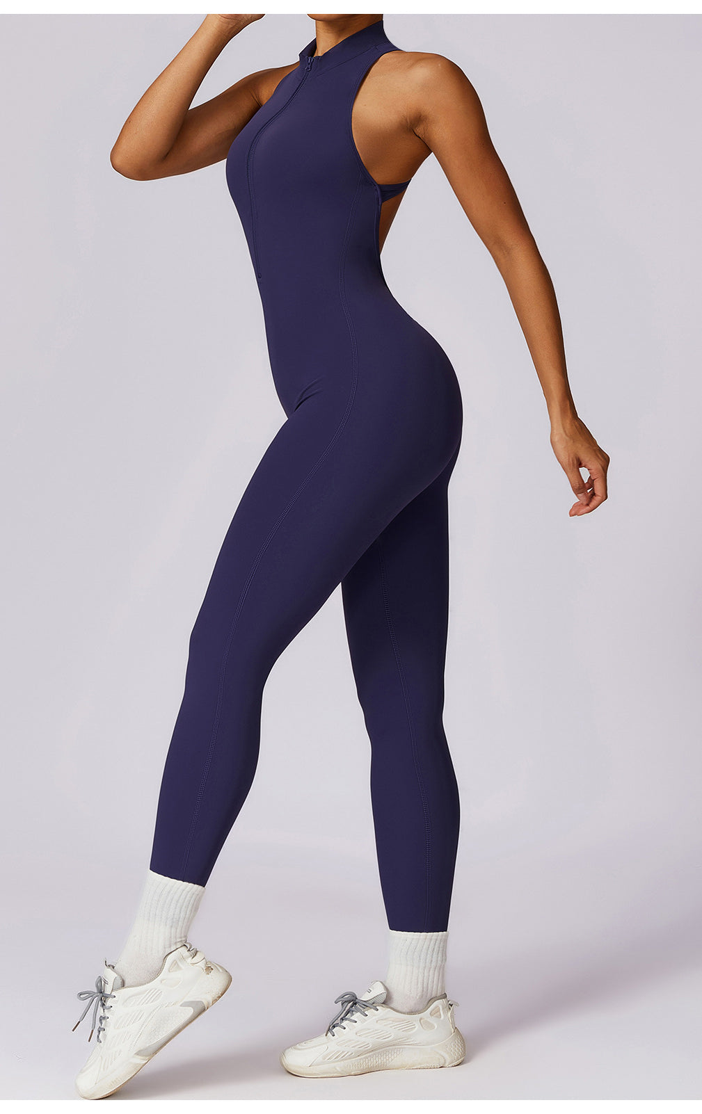 Langry navy blue high-neck Beauty Back Yoga Jumpsuit with side cutouts