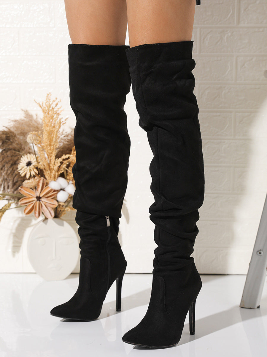 Elegant langry fashion black suede over-the-knee high heel boots
