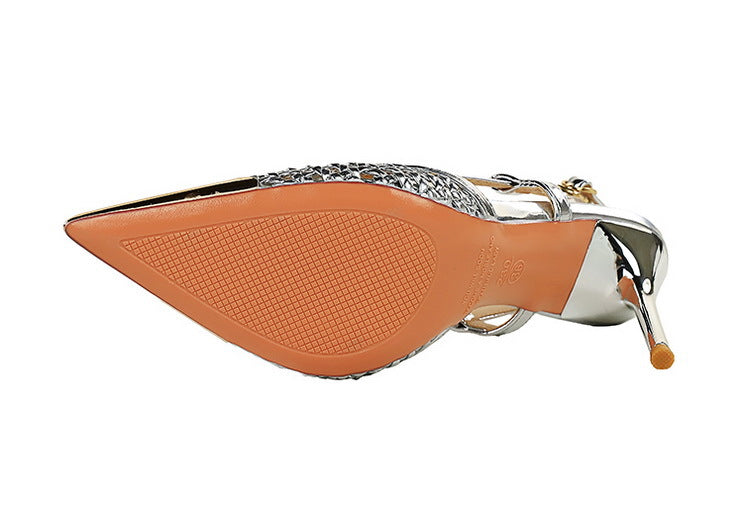 High Grade Metal Pointed Toe Strap Heels