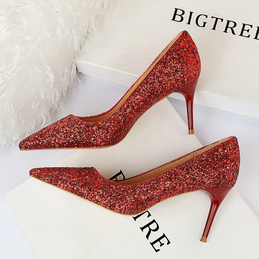 Sparkly red high heels from Shoes Stiletto Heel, perfect for fashionable ملابس