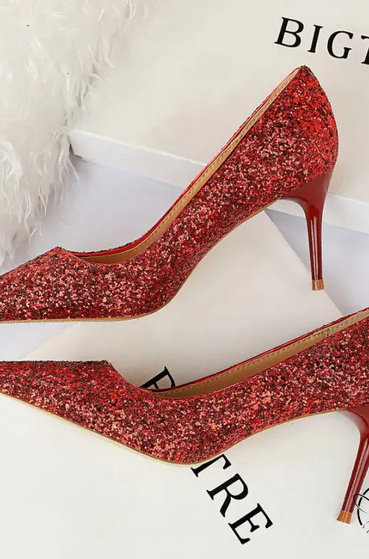 Sparkly red langry fashion stiletto high heels with sequins