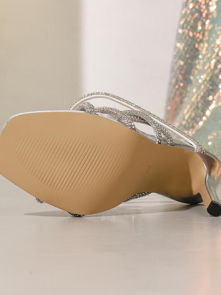 Langry fashion open toe rhinestone bow stiletto heel sandal