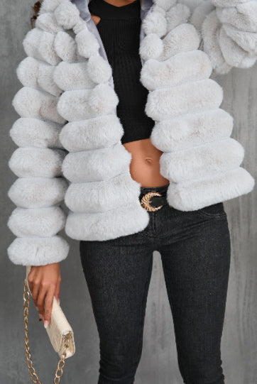 White faux fur jacket for autumn winter faux and winter faux fur protection