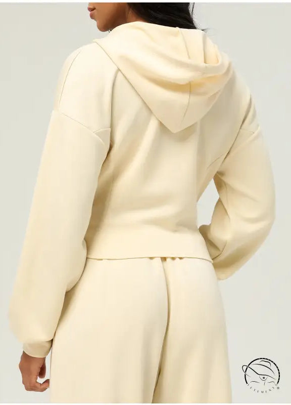 Cream-colored hooded casual cardigan sweater with matching pants