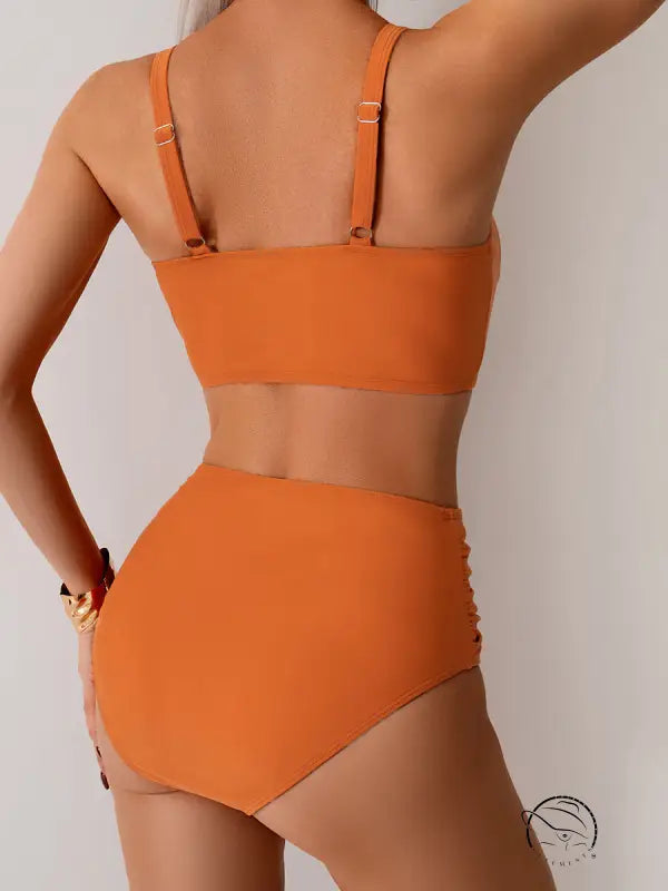 Hot high waist split orange two-piece swimsuit bikini