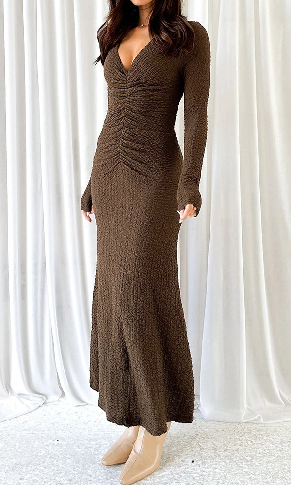 Brown textured long-sleeved langry dress from the Beautiful Knitted Dress collection