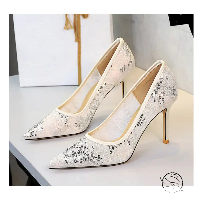 Shallow Mouth Sequin Fashionable Elegant High Heel