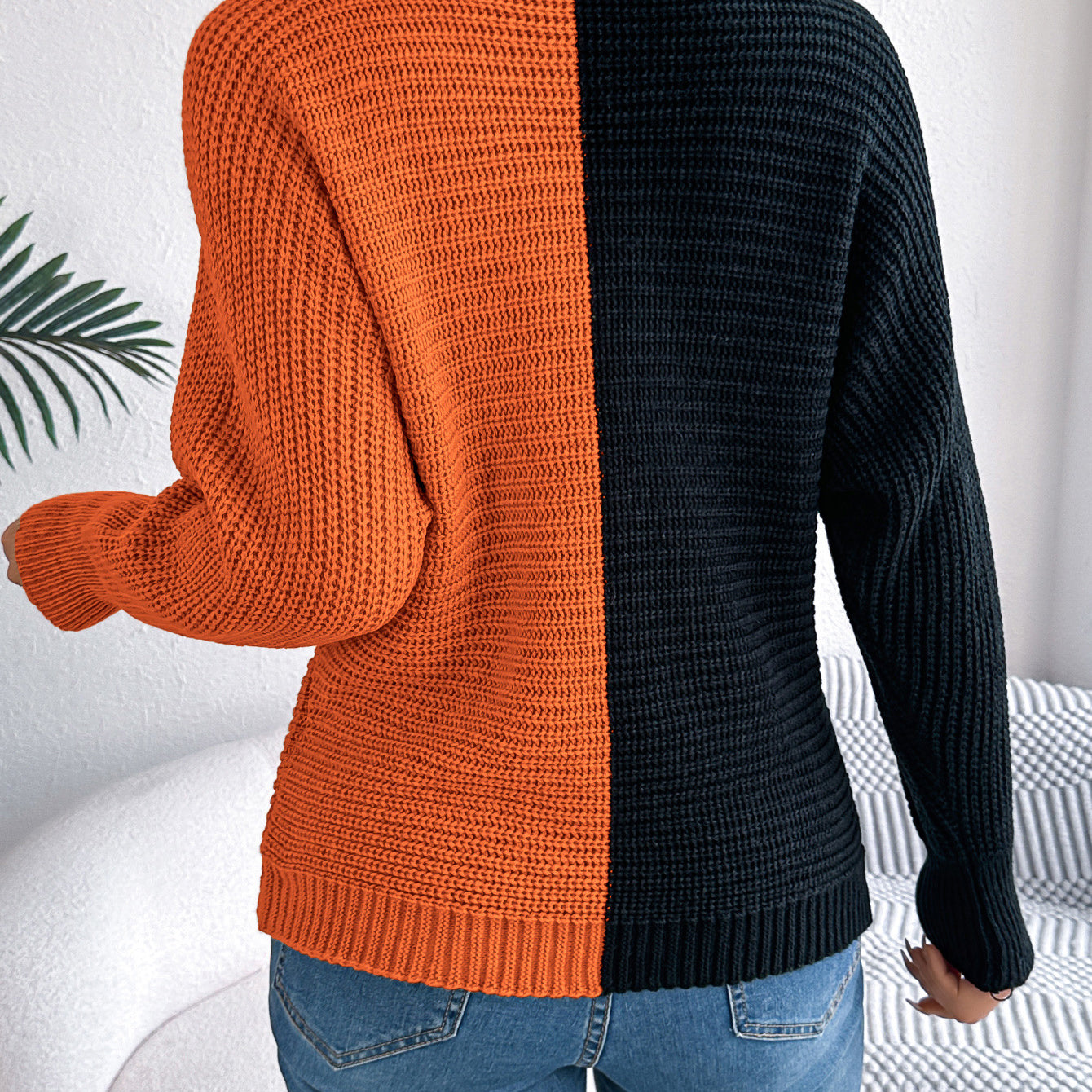Two-toned knit sweater from Casual Shoulder Oversleeve Sweater collection, perfect for langry fashion and ملابس