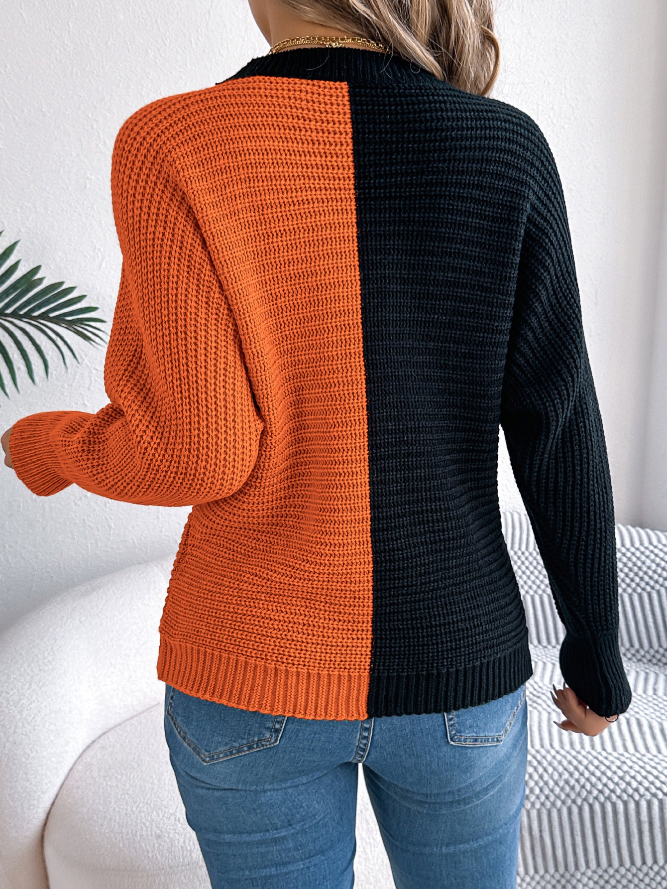 Two-toned knit sweater from Casual Shoulder Oversleeve Sweater collection, perfect for langry fashion and ملابس