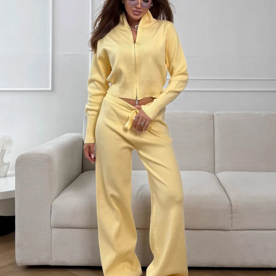 Langry fashion yellow zip-up tracksuit with white sneakers, high collar ملابس