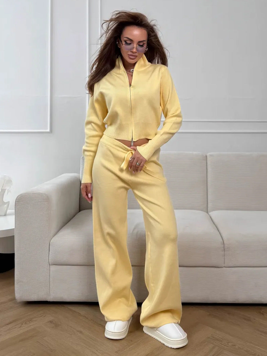 Langry fashion yellow zip-up tracksuit with white sneakers, high collar ملابس