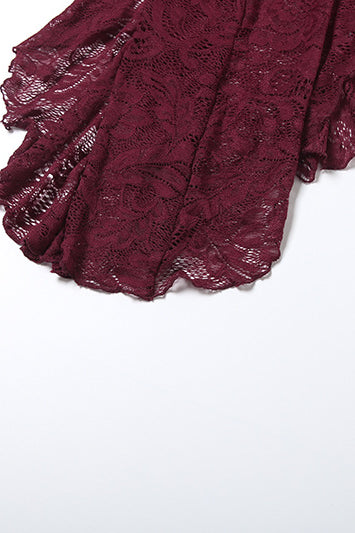 Elegant burgundy lace scarf with floral pattern in Langry fashion ملابس