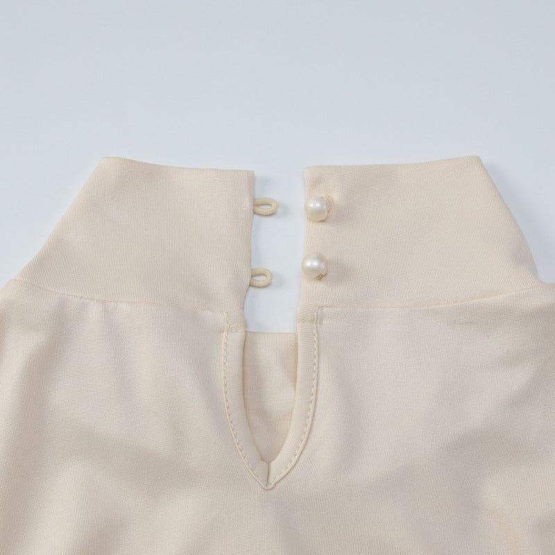 French Slim Fit Backless Button Dress