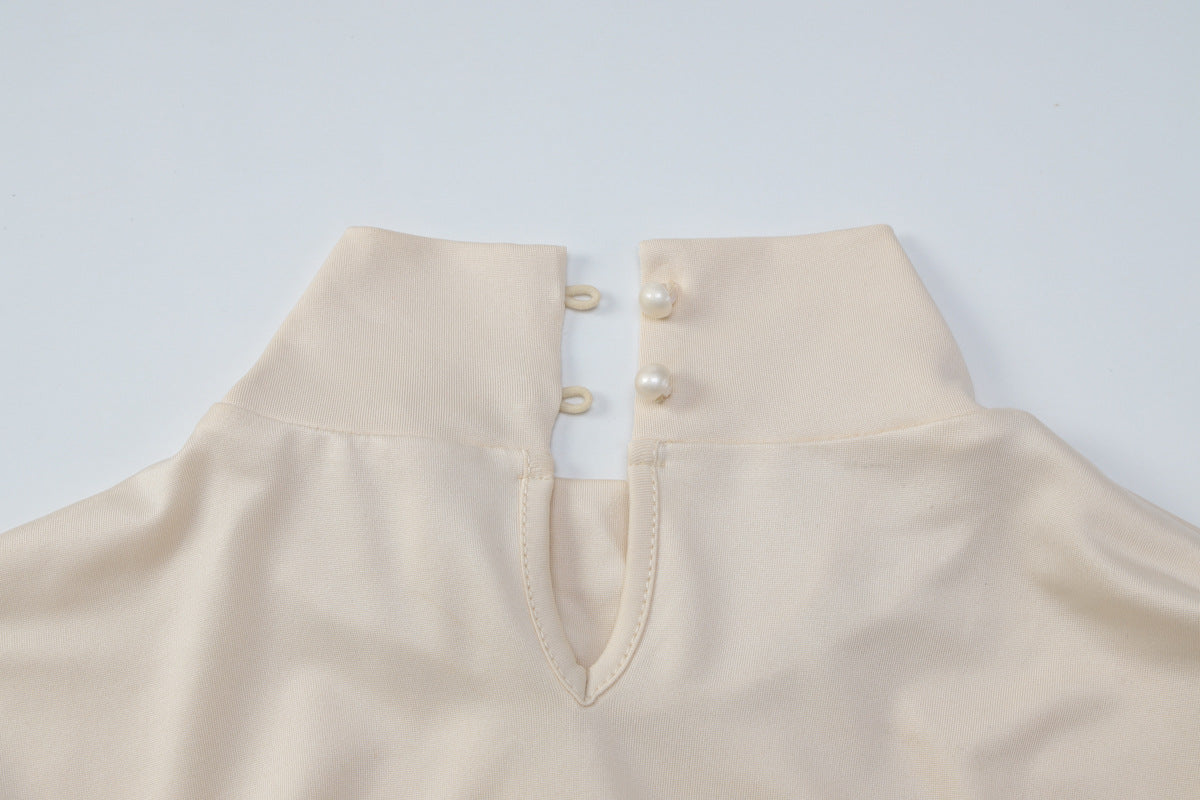 French Slim Fit Backless Button Dress