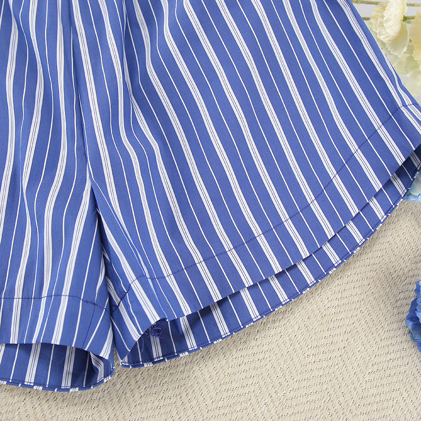 Blue and white striped shorts from Spring Summer Fashion Pajamas Suit, comfortable homewear for women