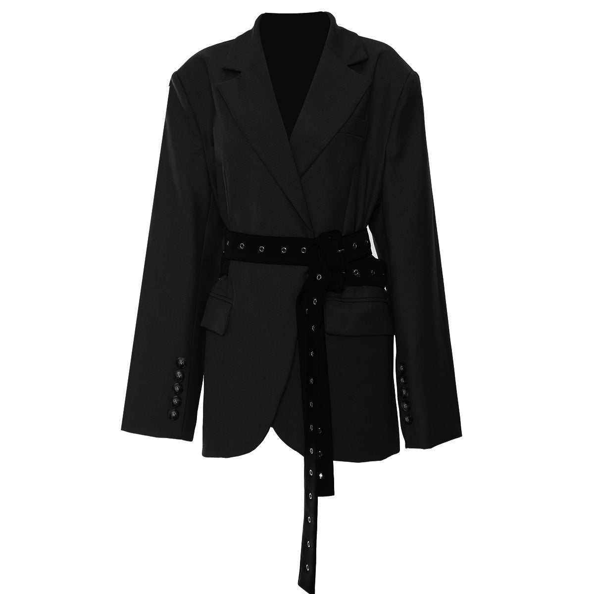 Black belted blazer from Double Belt Deconstruction Blazer Tops, ideal for fashionable ملابس