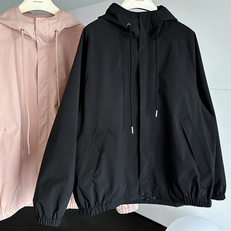 Super Elegant Hooded Jacket with stylish langry fashion design displayed on hangers