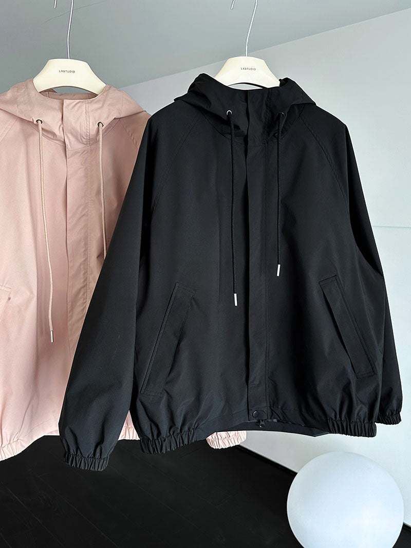 Super Elegant Hooded Jacket with stylish langry fashion design displayed on hangers