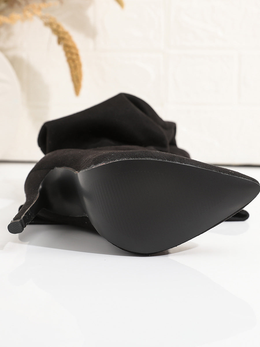 Elegant langry fashion black satin eye mask with pointed tip and elastic band for secure fit in high leg boot