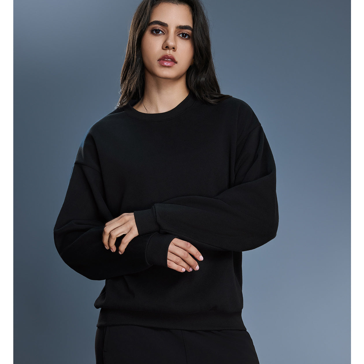 Black long sleeve cotton blend oversized sweatshirt hoodie