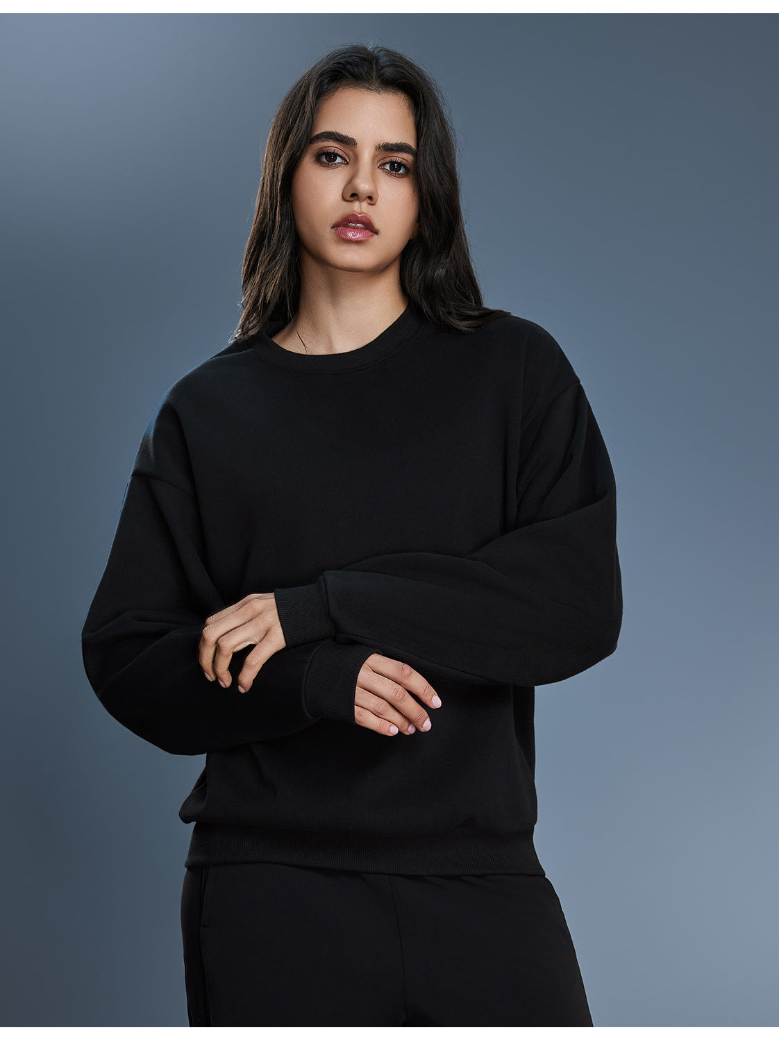 Black long sleeve cotton blend oversized sweatshirt hoodie