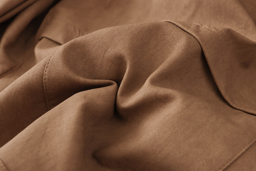 Wrinkled brown fabric for high-quality casual leather coat, perfect for fashionable ملابس