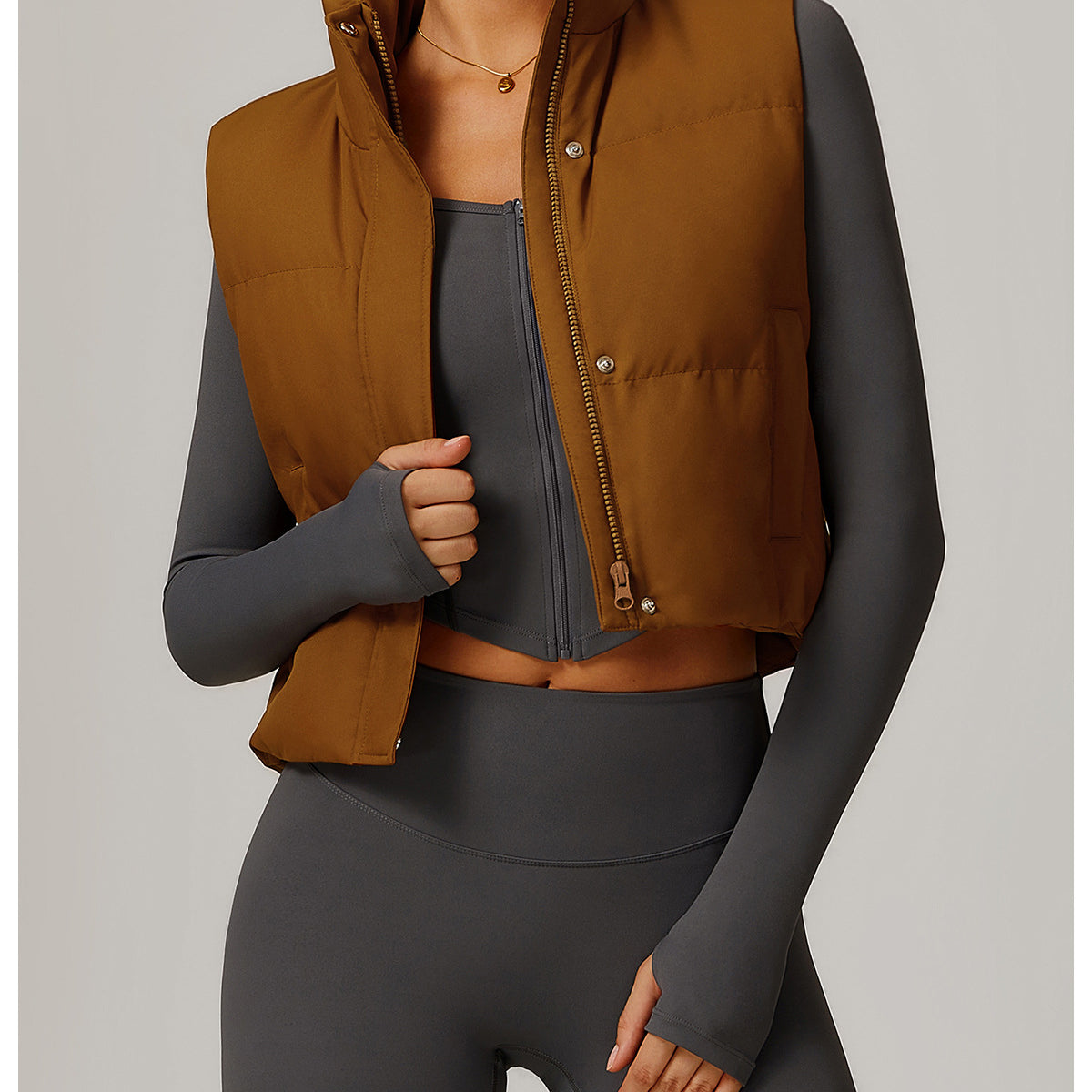 Brown puffer vest from Winter Fashionable Warm Vest Coat showcasing stylish ملابس and fashion