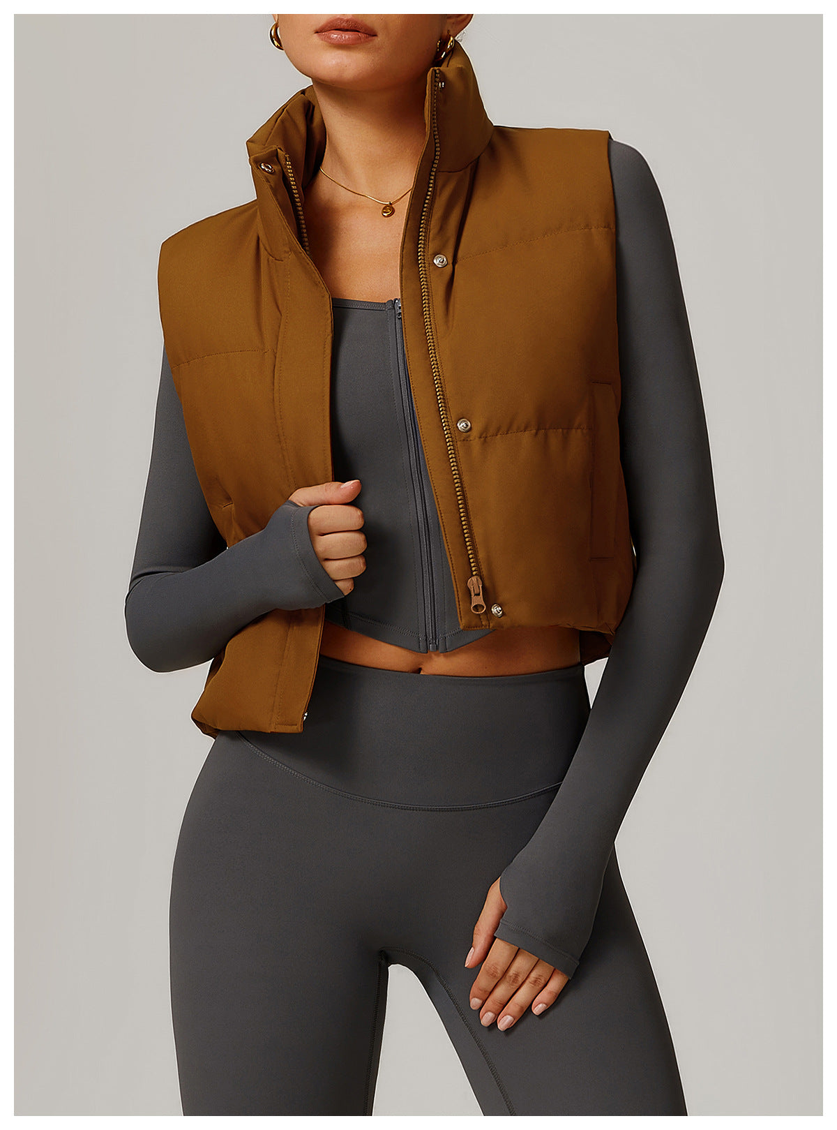 Brown puffer vest from Winter Fashionable Warm Vest Coat showcasing stylish ملابس and fashion