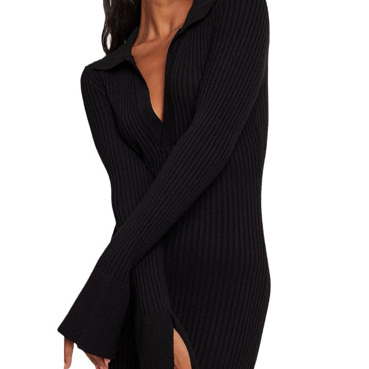 Black ribbed knit maxi dress from Knitted Deep V Plunge Maxi Dress collection, perfect for fashion